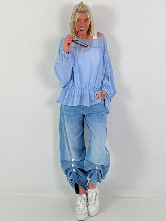 Tunic with Flounce Hem - Light Blue