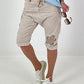 Short Baggy Shorts with Crocheted Flowers and Sequins - Beige