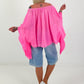 Tunic with side ruffles - neon pink