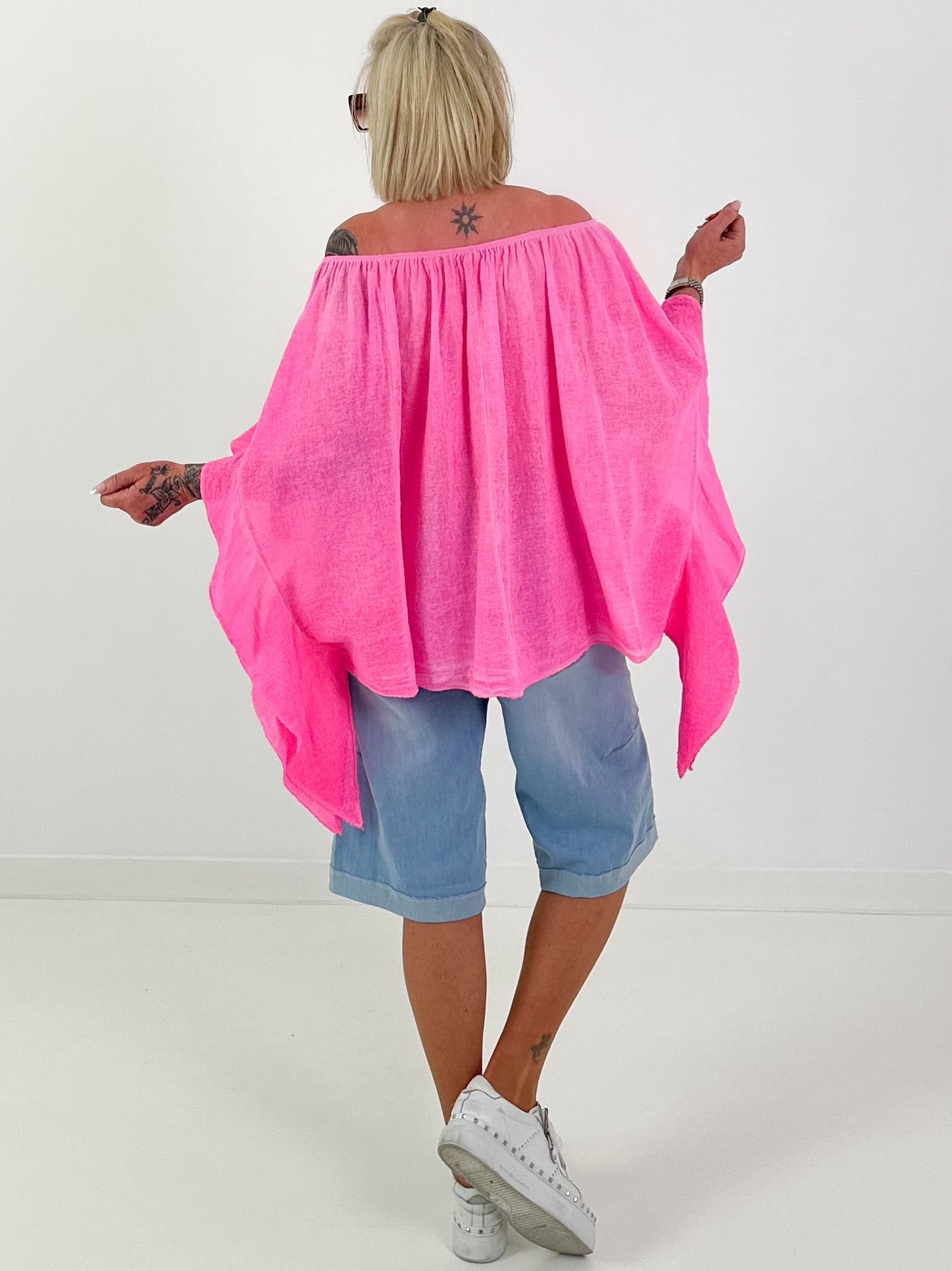 Tunic with side ruffles - neon pink