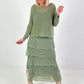 Long skirt with flounces - khaki