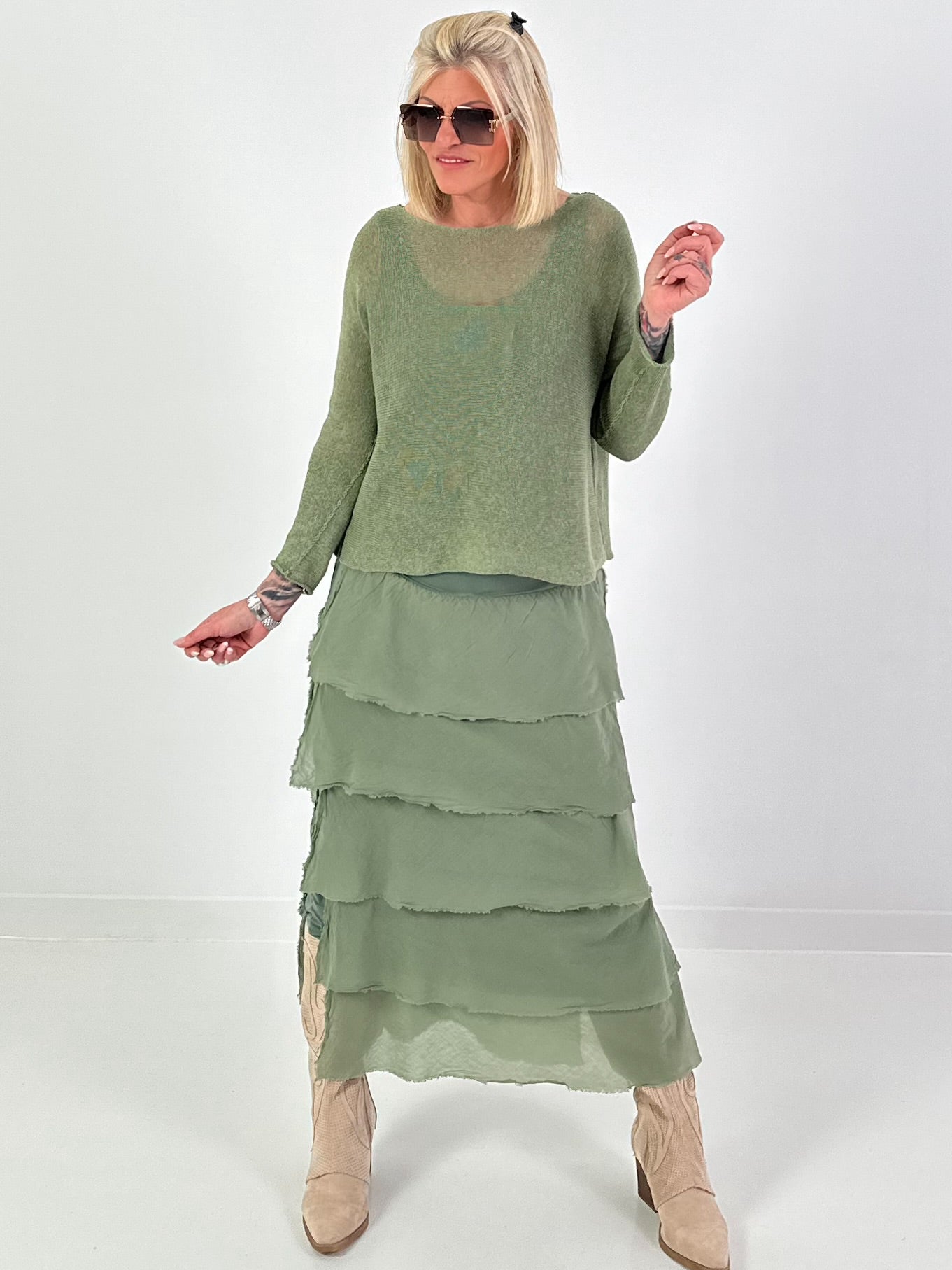 Long skirt with flounces - khaki