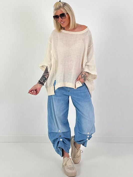 Oversized Leinen Shirt - creme
