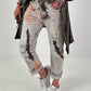 Jeans mit Batikmuster - grau-neonorange-dunkelbraun
