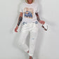 Jeans with waistband details - white