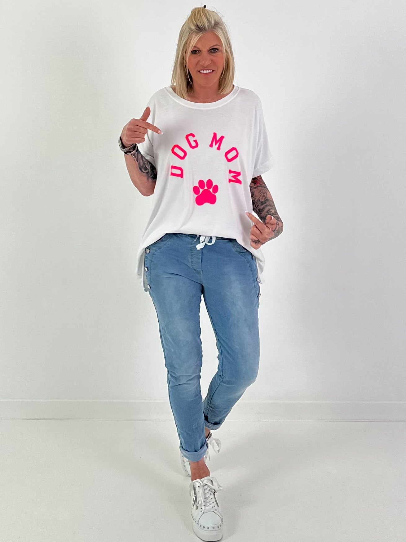 Oversized T-Shirt Dog Mom - weiss