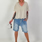 T-Shirt mit gerafftem Saum - beige
