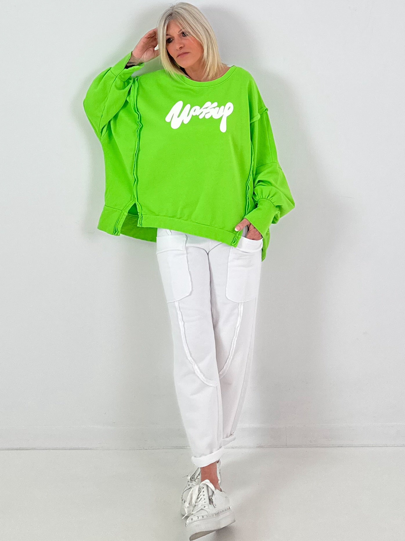 Oversized Sweatshirt Modell "Wassup" - apfelgrün