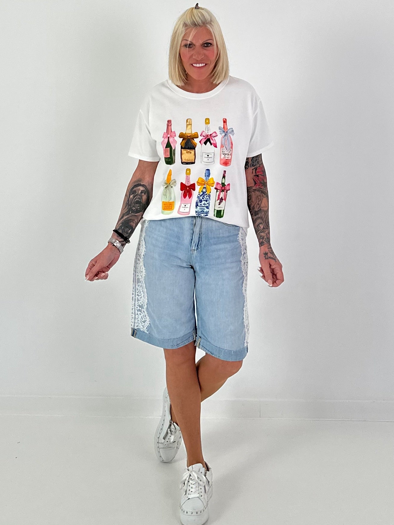Sweat T-Shirt mit Print - weiss