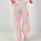 Batik linnen broek met wijde pijpen - wit-neonroze-beige