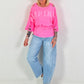 Cropped Sweater Happiness - neon pink