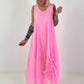 Sommerkleid mit Raff-Detail - neonpink