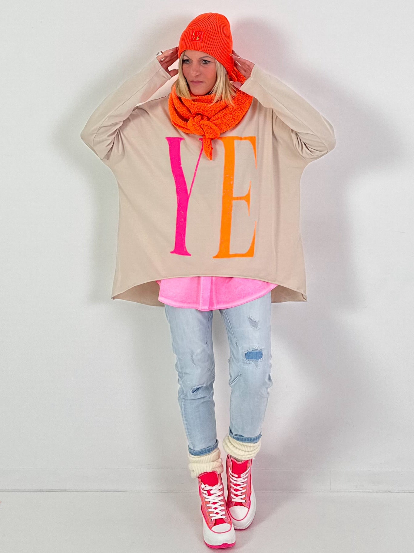 Oversized shirt model “YEAH” - beige