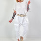 Crochet T-shirt with asymmetrical fringes - white