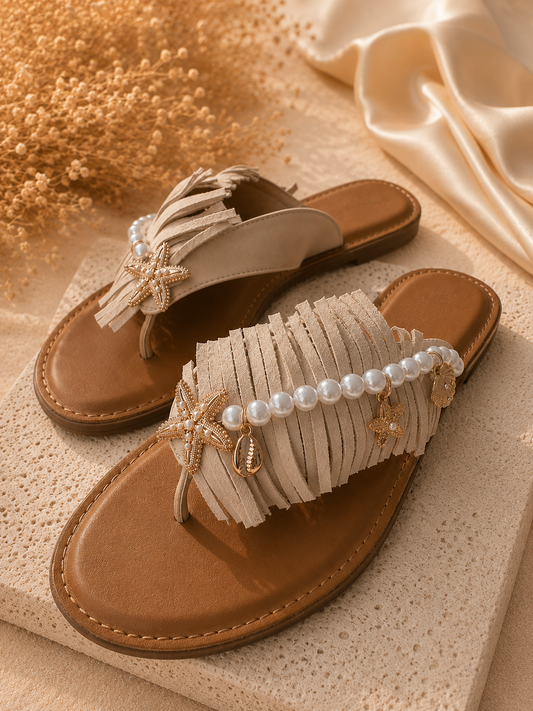 Ibiza Flipflops mit Details - beige