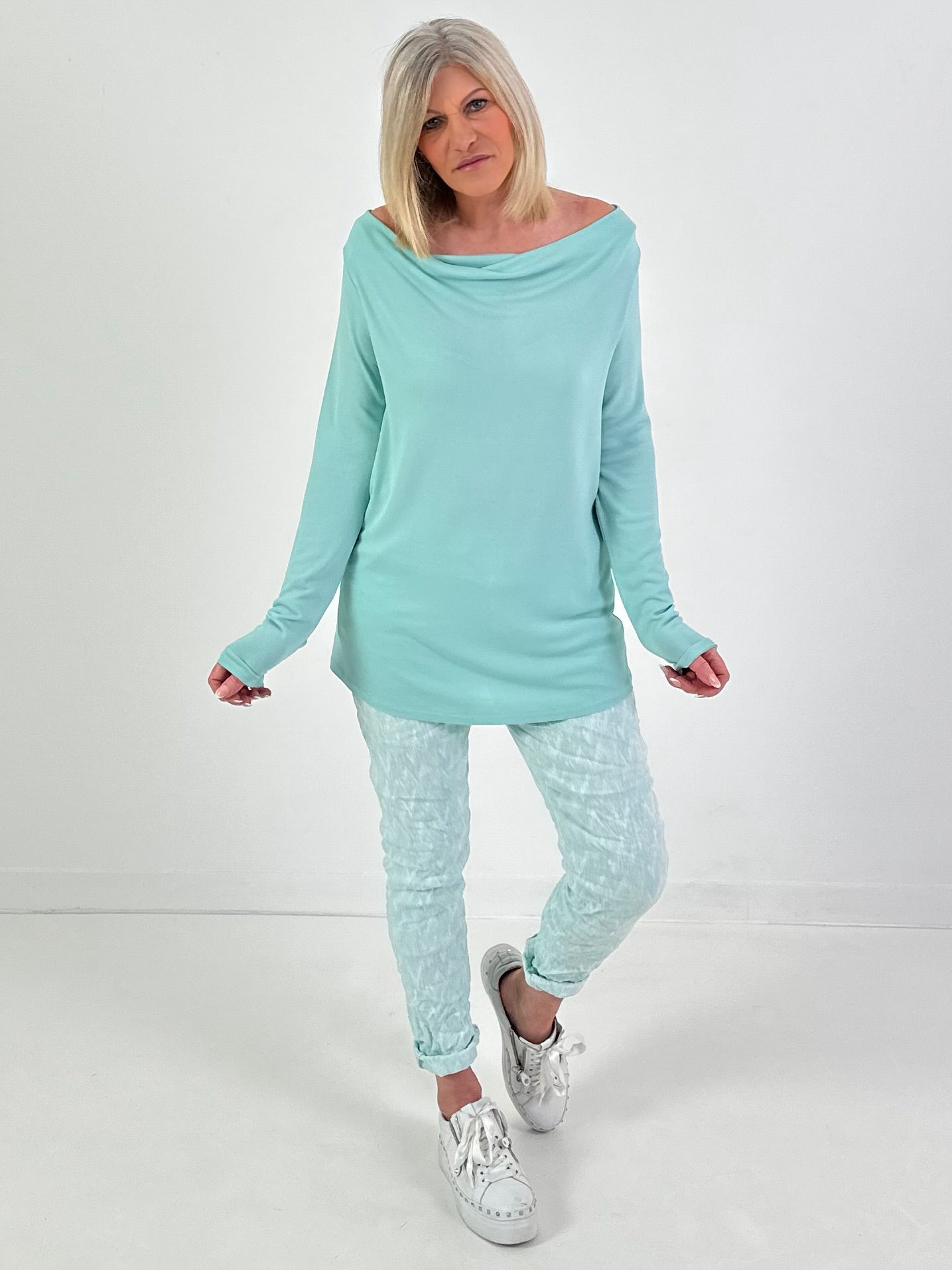 Shirt met watervalhals - mintgroen