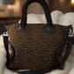 Stylish Canvas Bag with Genuine Leather Details Skull - black-silver-leopard camel