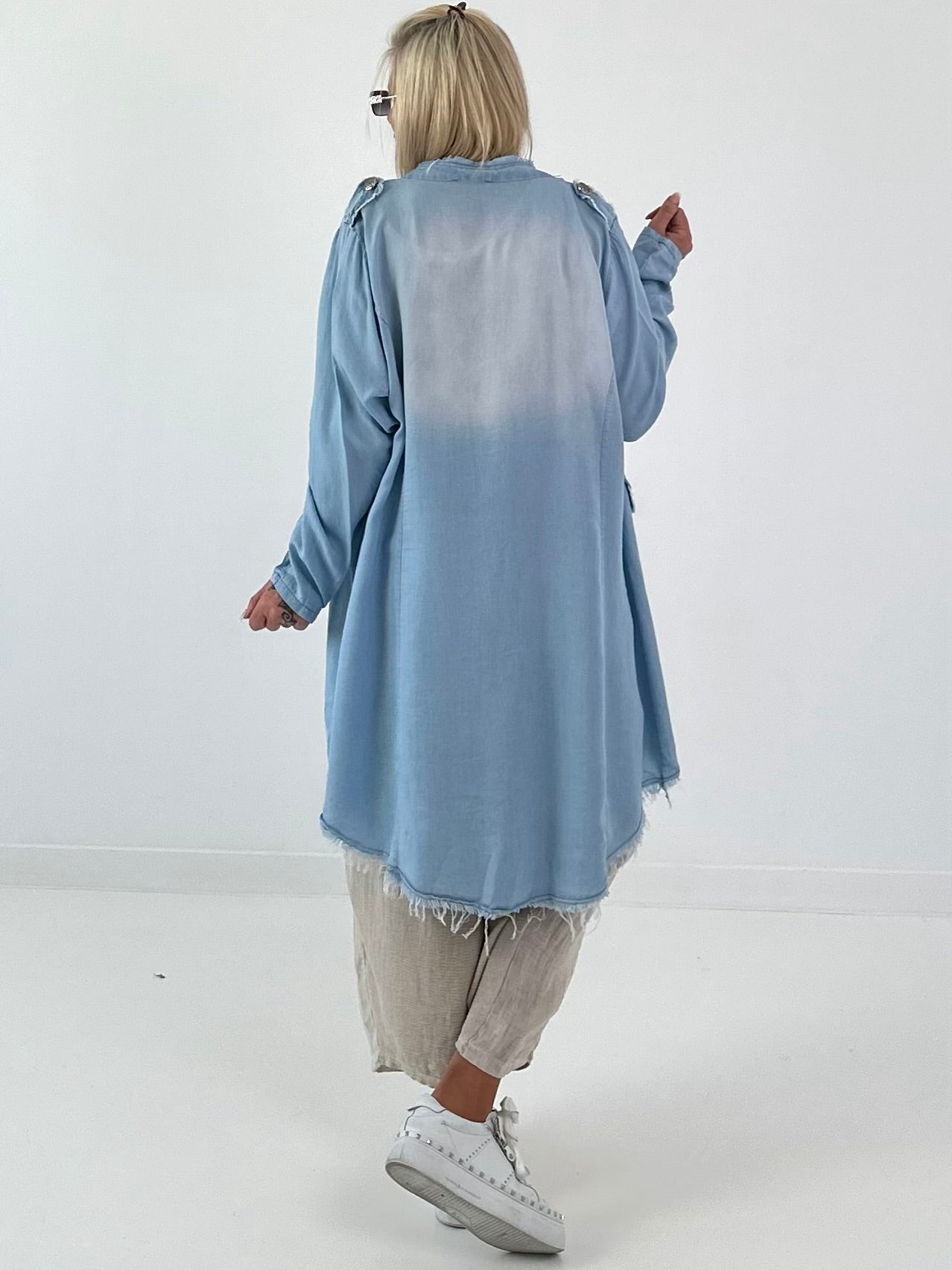 Oversized Leo Linen Military Coat - Khaki