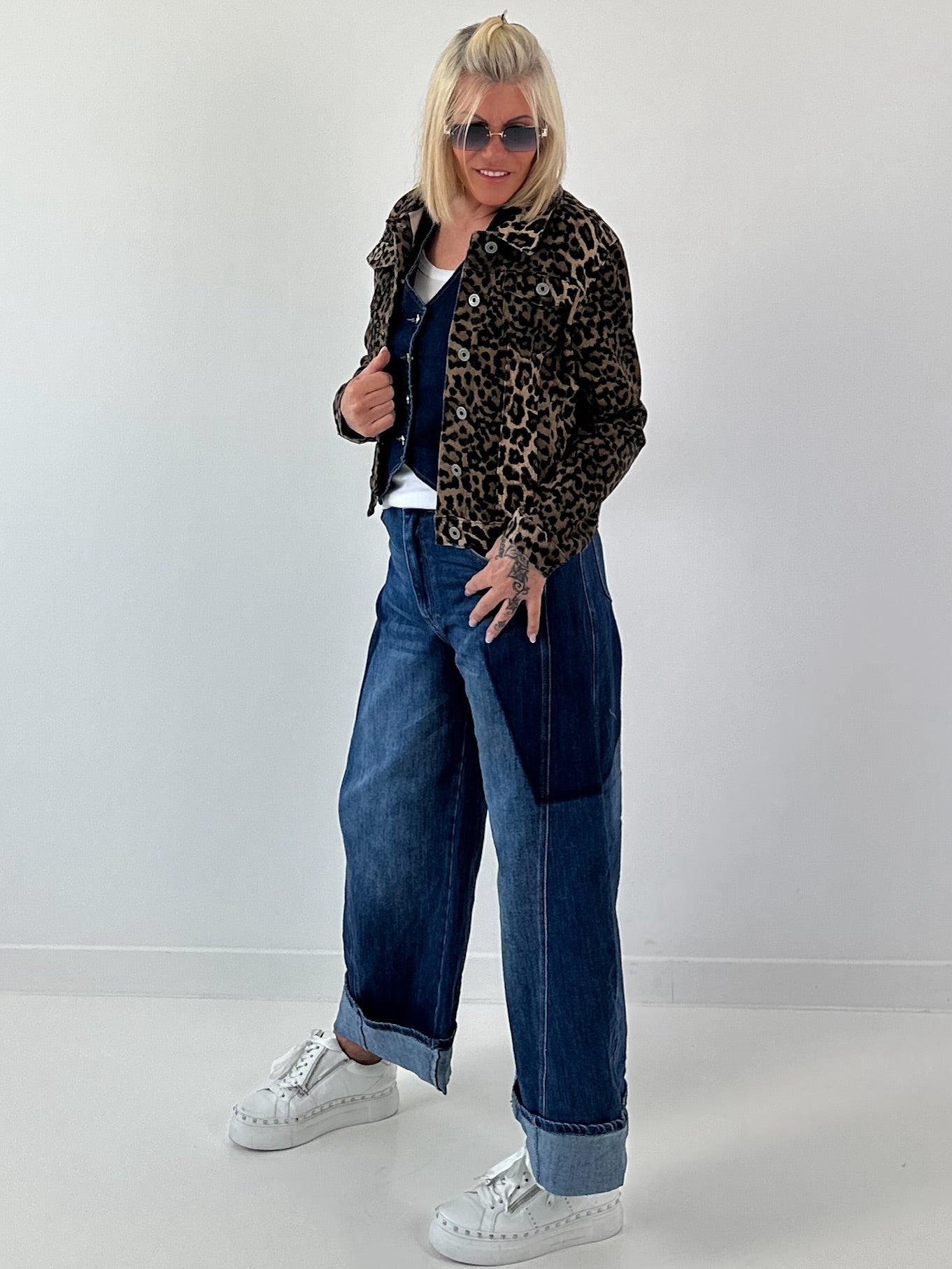 Leopard print denim jacket - multicolored