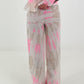 Batik linnen broek met wijde pijpen - wit-neonroze-beige