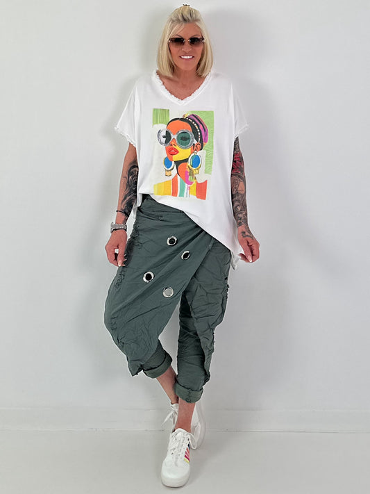 Oversized T-shirt with front print - white