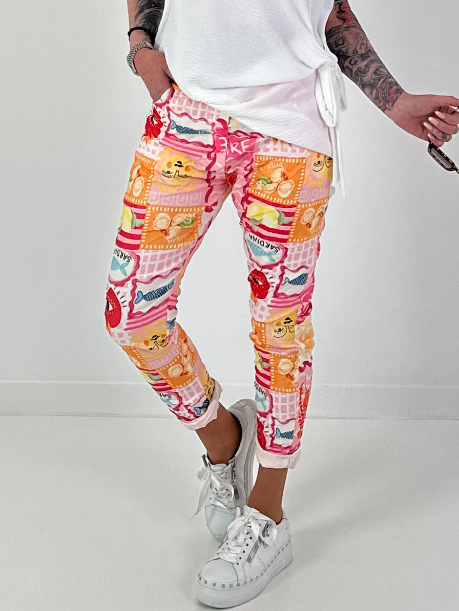 Hose mit All-Over Print-Mix - rosa-mehrfarbig