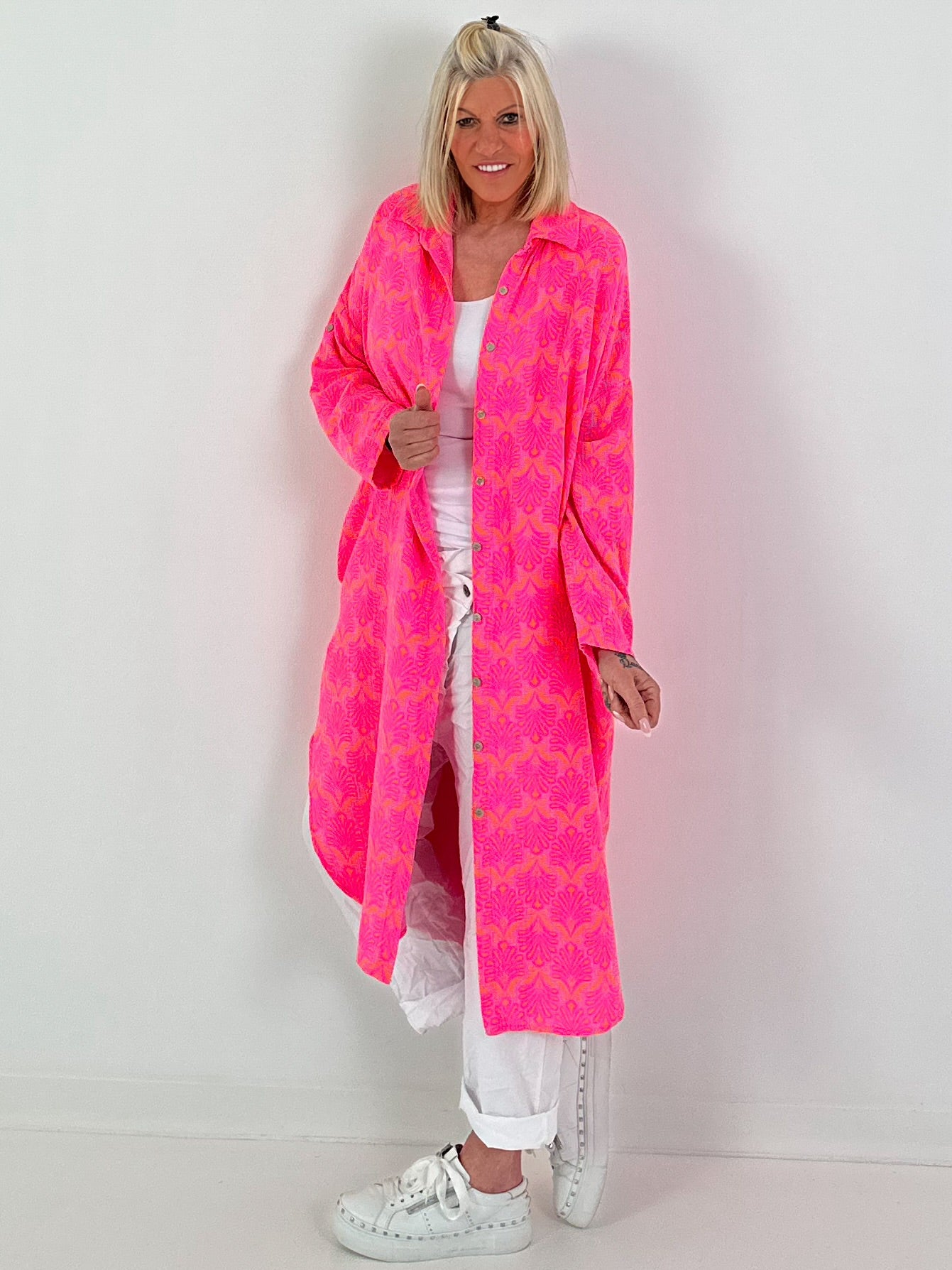 Long Muslin Blouse - neon pink