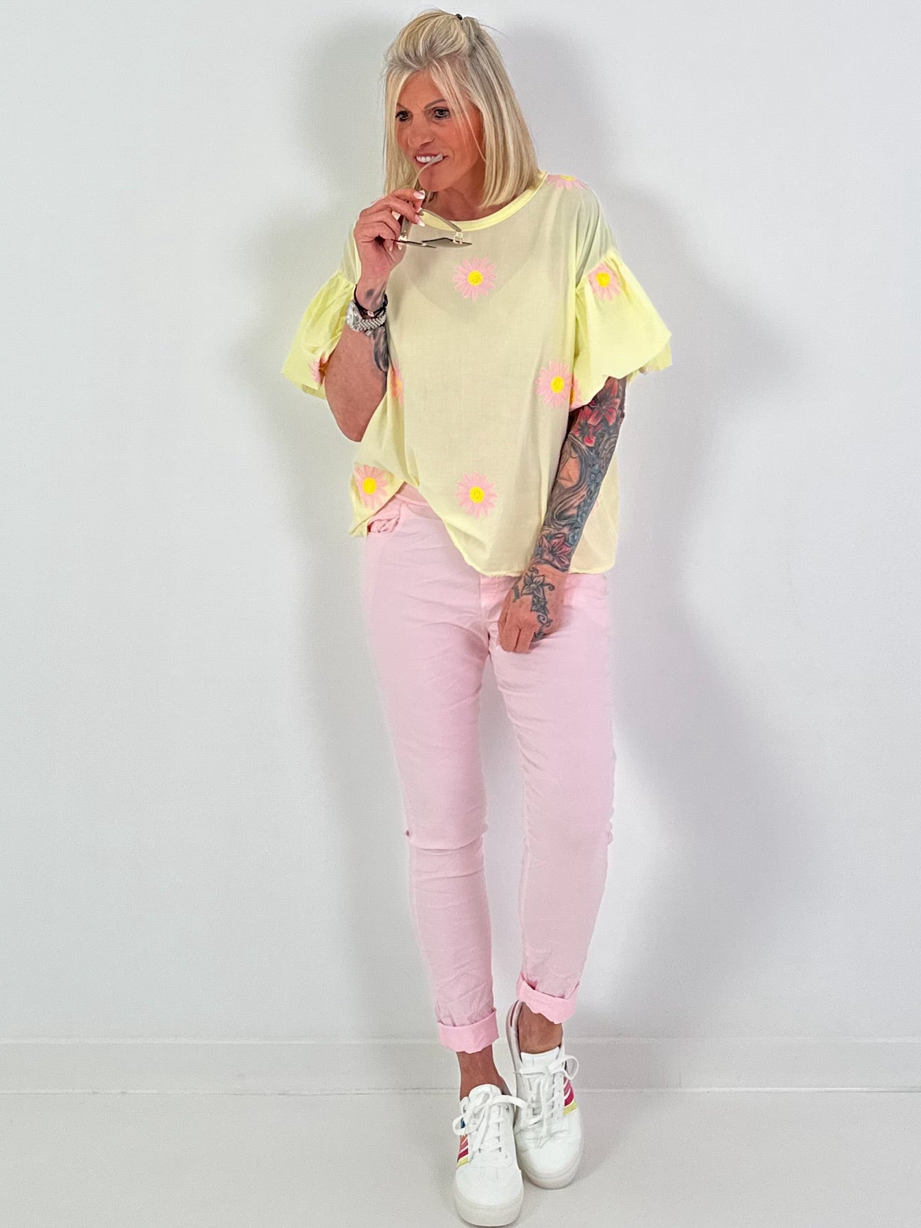 Blouse shirt with puff sleeves - yellow