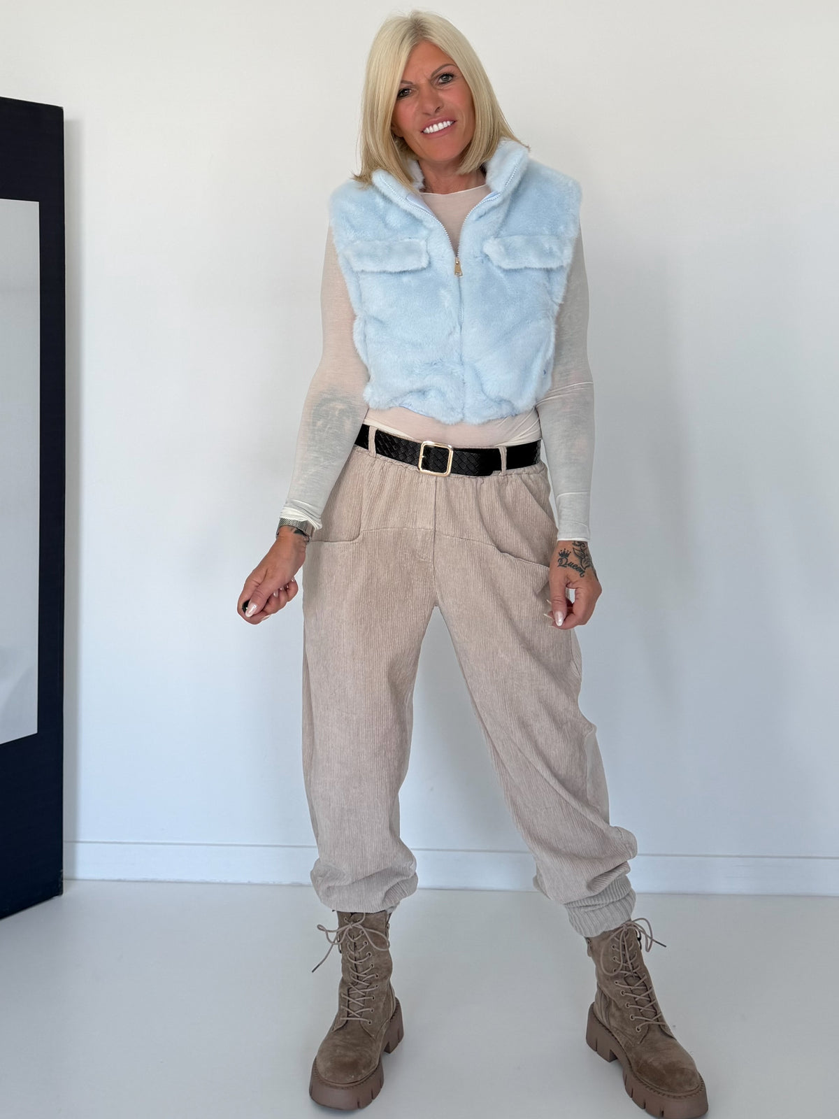 Gilet in behaaglijke bontlook - iceblue
