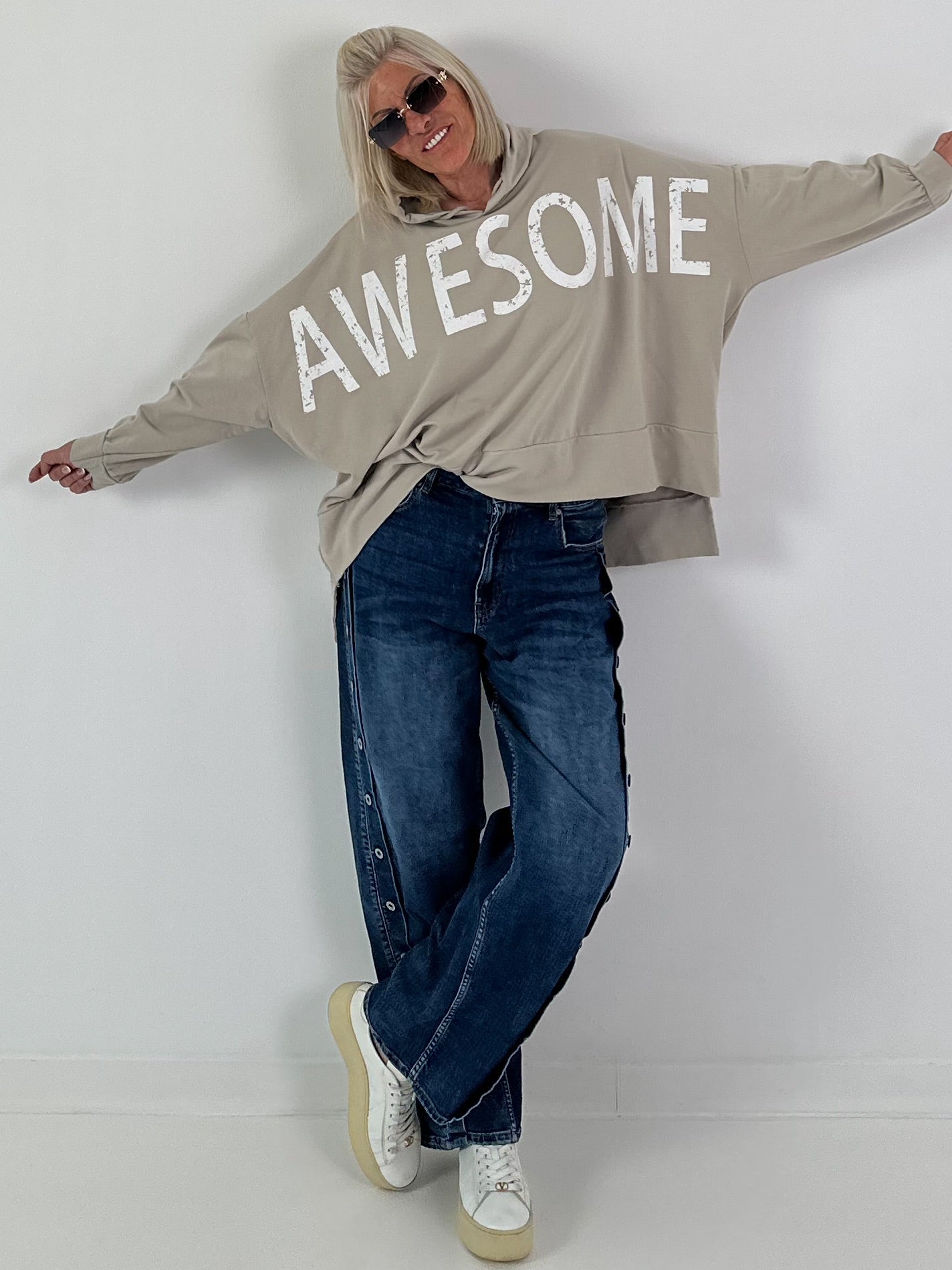 Oversized Hoodie Awesome - beige