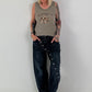 Ripp Tank Top mit Print  - taupe