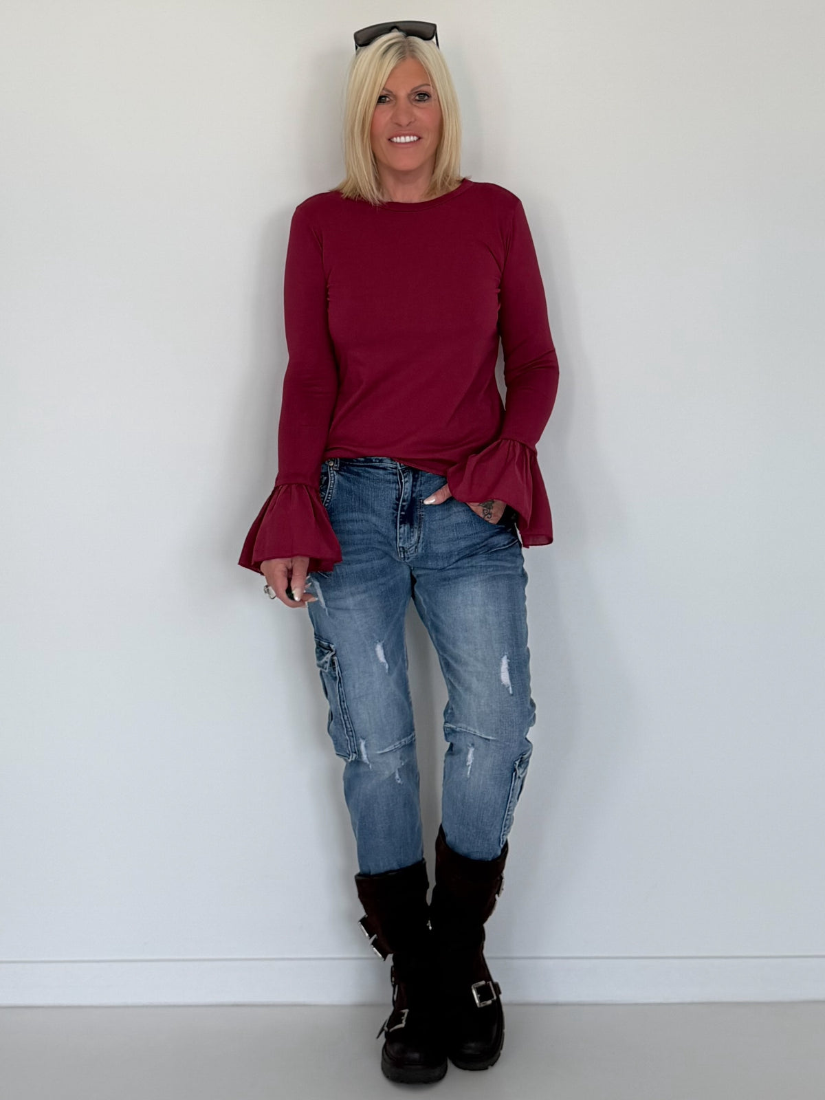 Shirt mit Trompetenärmelchen - burgundi