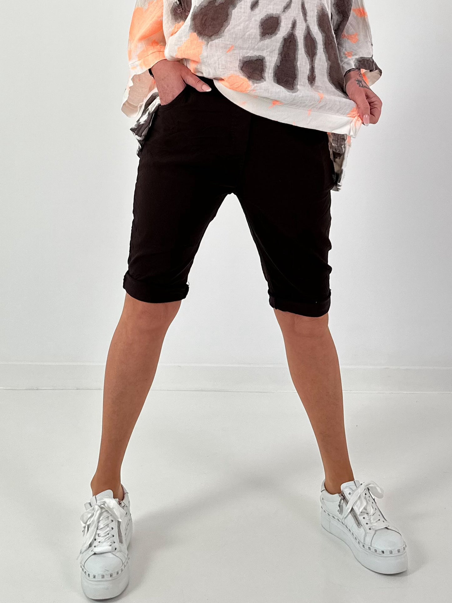 Shorts with elastic waistband - chocolate