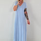 Maxi Kleid mit fransigen Abschlüssen - hellblau