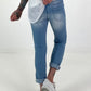 Jeanshose mit Lochstick-Patches - blau