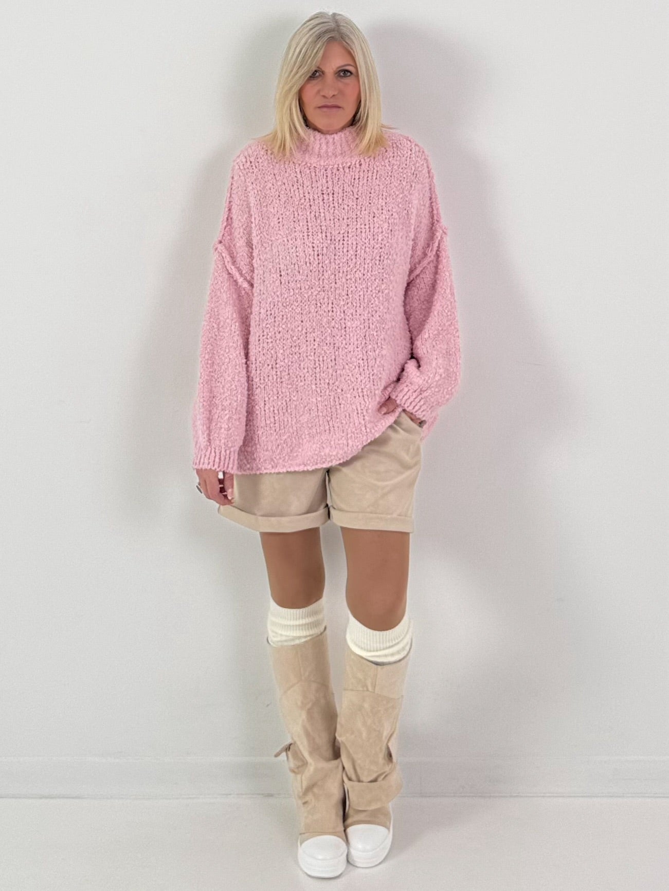 Leather-look shorts, model "Velvet Shine" - beige