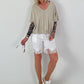 T-Shirt  mit gerafftem Saum - beige