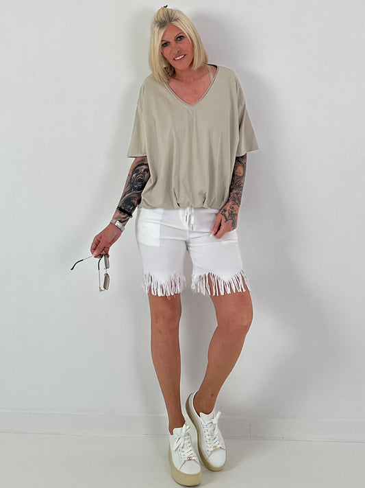 T-Shirt  mit gerafftem Saum - beige