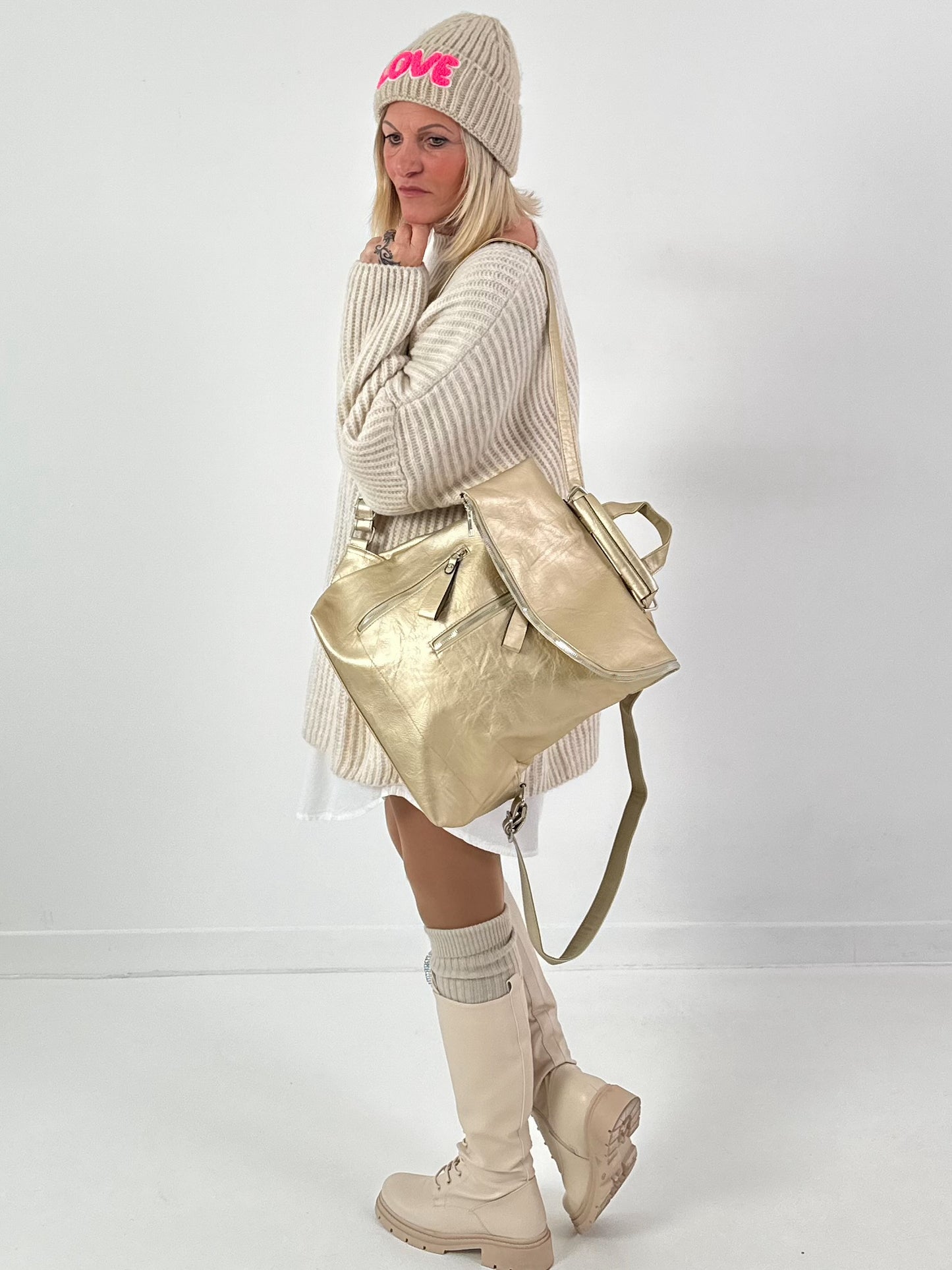 Long sweater model "Rib Relaxe" - beige