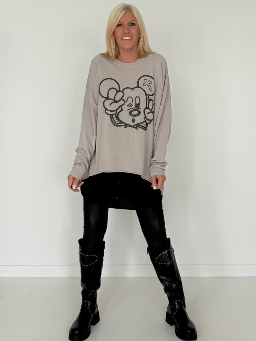 Oversized Shirt mit Paillettenprint - stone-washed-beige