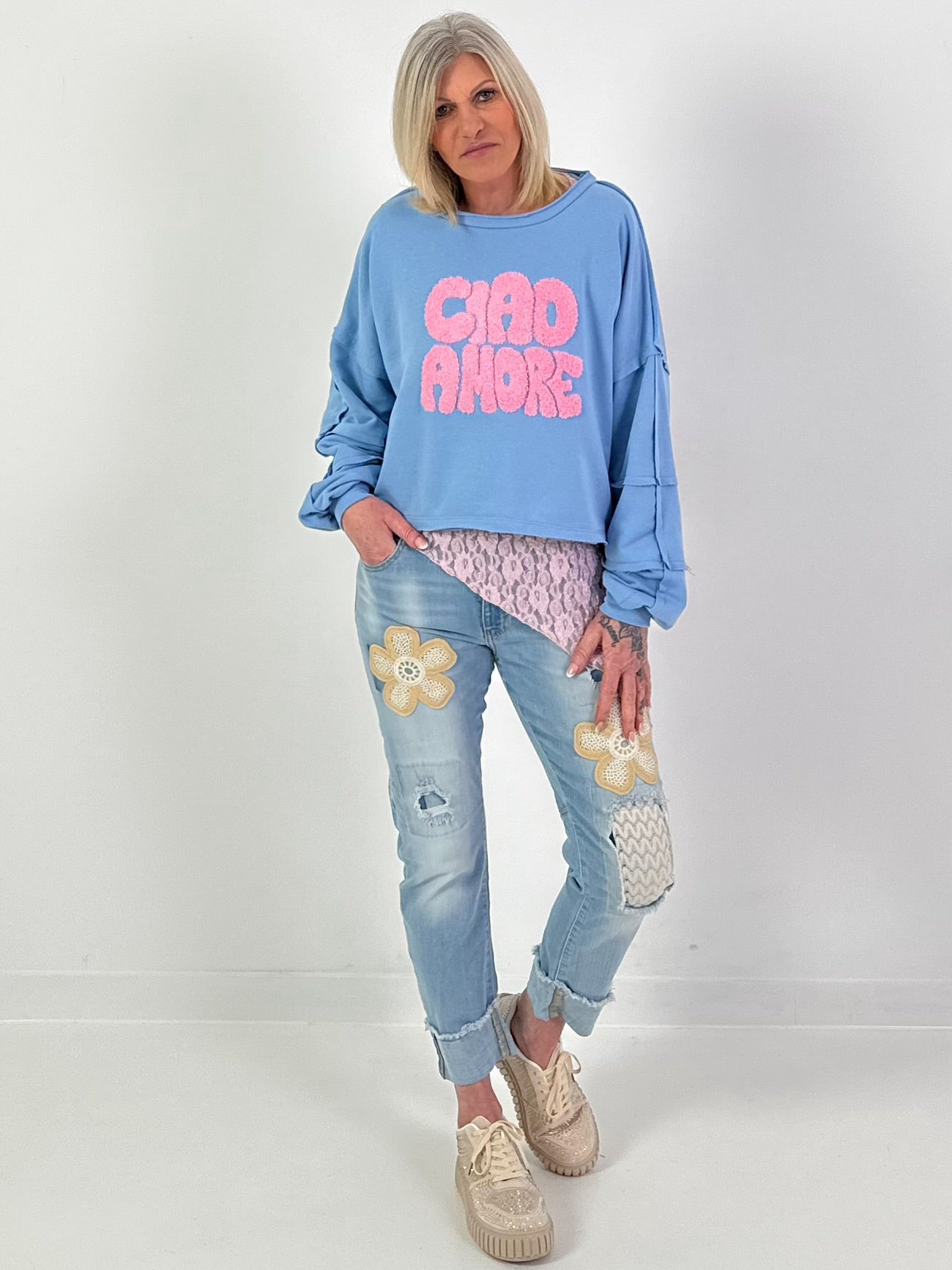 Sweater Ciao Amore - hellblau