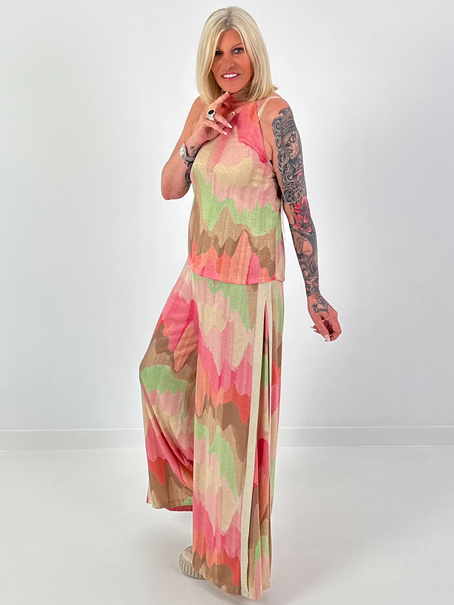 Two-piece set with pattern and Lurex - pink-mint-beige