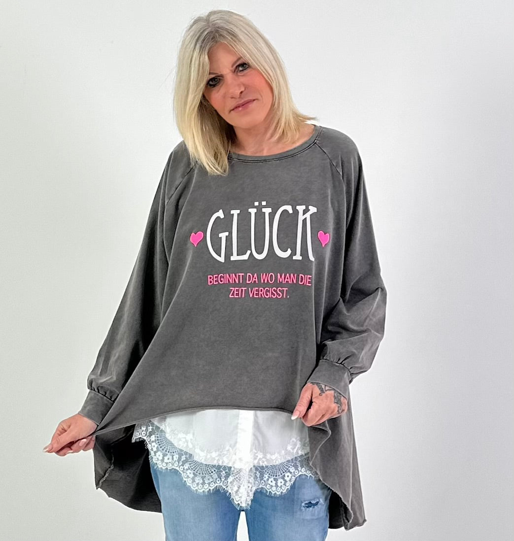 Oversized stonewashed Sweatshirt Modell "Glück..." - used black