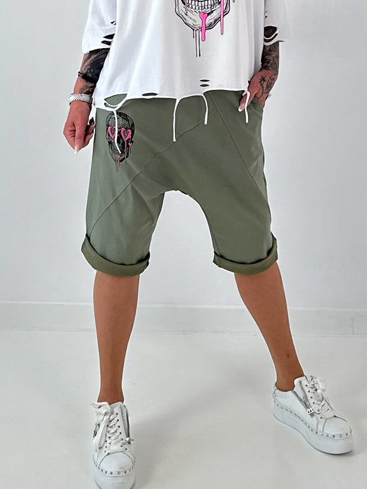 Kurze Baggy mit breiten Nähten -khaki