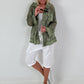 Jeansjacke mit floralem Netzeinsatz - khaki ( lieferbar ab 26.05.26))