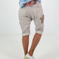 Short Baggy Shorts with Crocheted Flowers and Sequins - Beige