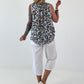 Striped top with ruffled collar - taupe-dark brown