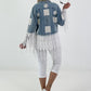 Boho Jeansjacke mit aufwendigen  Details - hellblau-weiss