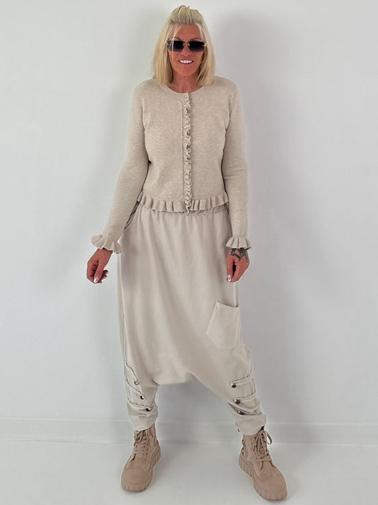 Gebreid vest met ruches - beige