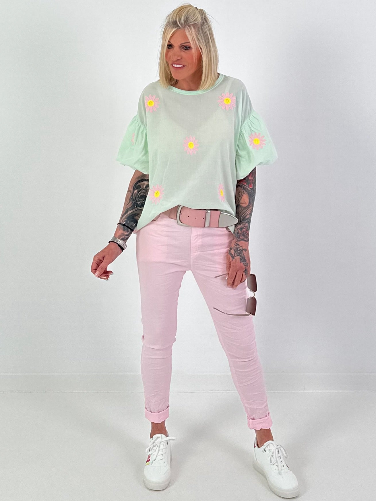 Blusenshirt met pofmouwen - mint
